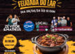 Foto promocional do Evento da Feijoda, mostrando os cantores que irão realizar os shows e uma foto ilustrativa de uma feijoada.